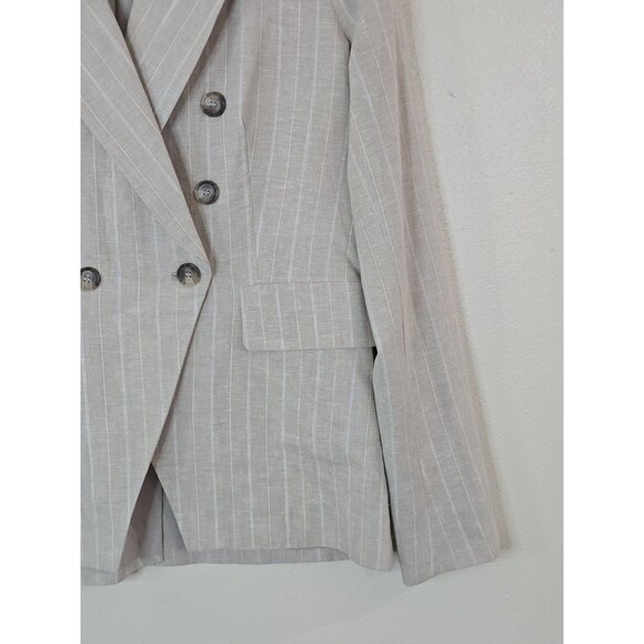 Joie Linen Blend Blazer Womens M Beige Pinstripe Double Breasted Jacket - Picture 4 of 12